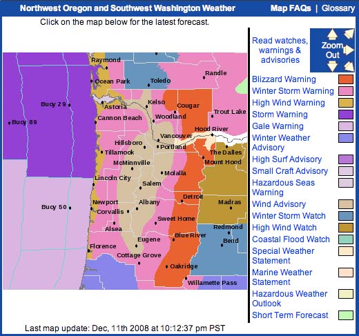 Colorful (lots of watches and warnings) forecast map.