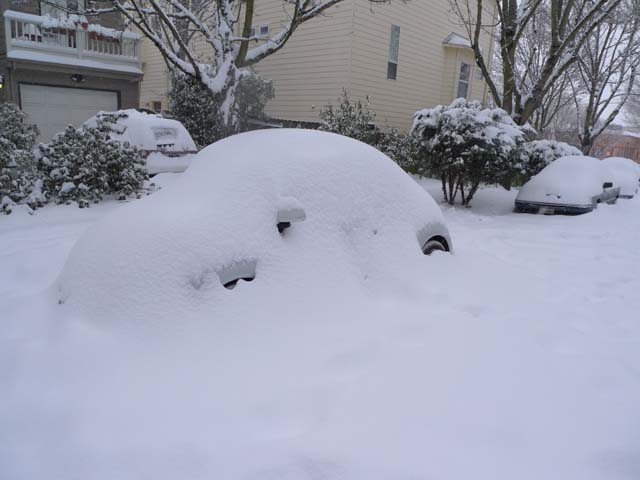 Snow-covered Volkswagen Beetle
