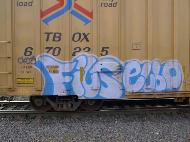 Graffito that avoids effacing load ratings on boxcar.